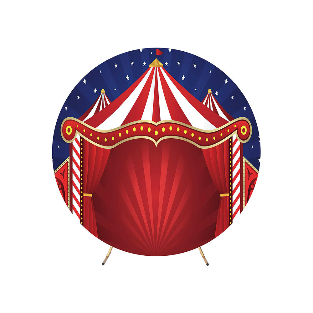 Red And Blue Circus Theme Brithday Round Backdrop Cover