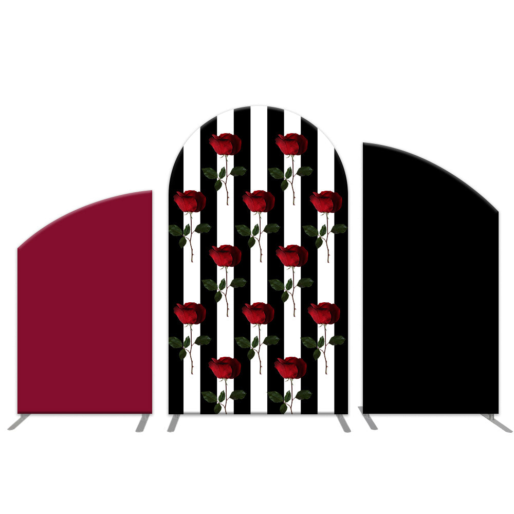 Red Rose with Black Stripe Arch Wall Backdrop for Anniversary – Backdrop2go