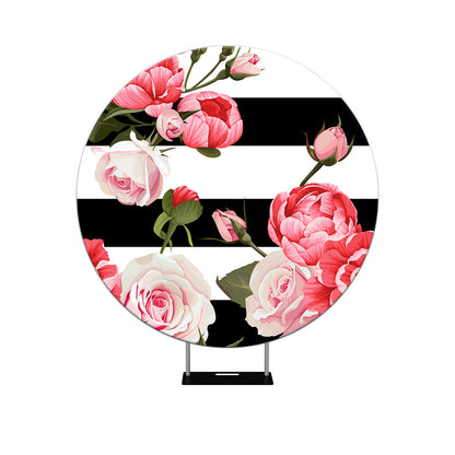 Rose Black and White Stripe Round Backdrop Cover