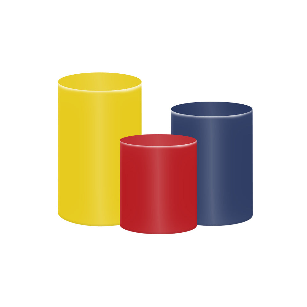 Photo of Solid Yellow Red and Blue Pedestal Cylinder Plinths