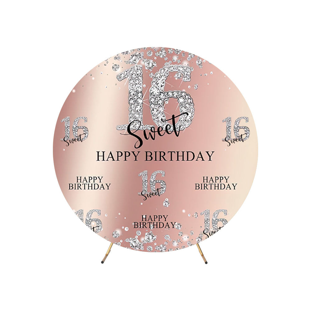 Sweet 16 Diamond Birthday Round Backdrop Cover