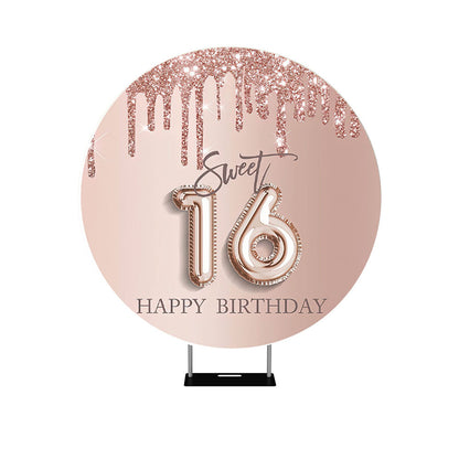 Sweet 16 Rose Pink Birthday Round Backdrop Cover