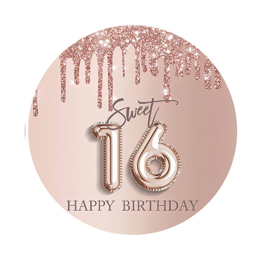 Sweet 16 Rose Pink Birthday Round Backdrop Cover