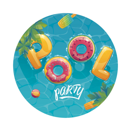 Swimming Pool Party in Summer Round Backdrop Cover