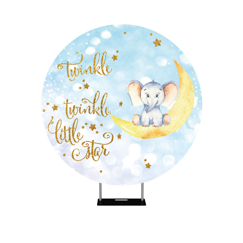 Twinkle Twinkle Little Star Elephant Baby Shower Round Backdrop Cover